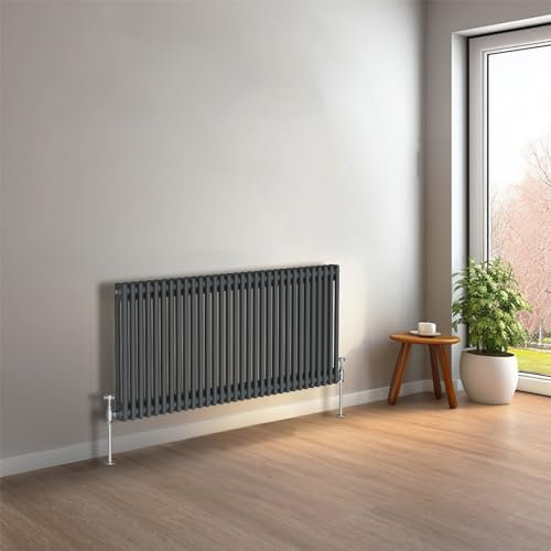NRG 600 x 1460mm Anthracite Horizontal Traditional Column Cast Iron Style Radiator Central Heating Radiator Perfect for Bathrooms, Kitchen, Living Room Double Panel