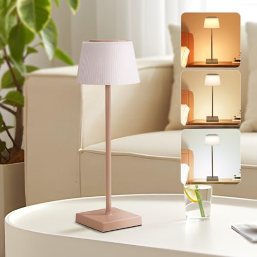 Aigostar Lampe de Table Sans Fil Rechargeable USB, Lampe de Bureau Tactile Dimmable, 3 Températures de Couleur, Lampe de Chevet IP54 Étanche pour Interieur et Exterieur, Chambre - Marron Clair
