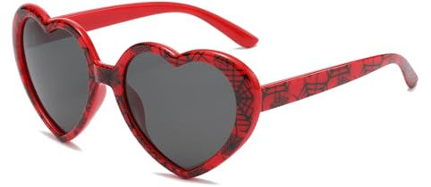 YUELUQU Herz Sonnenbrille Damen Herren Polarisierte 90er Vintage Festival accessoires Party brille (Rote Spinne Muster)