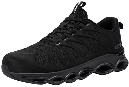 LARNMERN Zapatos de Seguridad Mujer Amortiguación Moda Zapatillas de Seguridad Cómodo Ligeras Respirable Calzado de Seguridad Punta de Acero(Negro Intenso,37EU)
