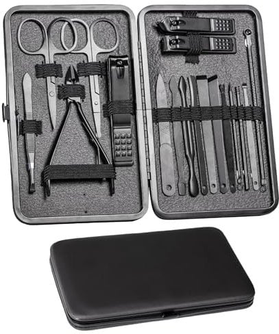 BillyBath Kit de Manucure Pedicure Homme 18 pièces, Trousse Manucure Femme, Kit de Pédicure pour Pied, Coupe Ongle en Acier Inox, Kit Manicure Ongles Professionnel Outils Accessoires (Noir)