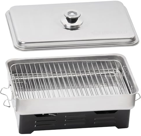 Mahlzeit Edelstahl Tischräucherofen | 47 x 27,5 x 20,5 cm | Tischräucher-Set mit Thermometer | Räucherofen, Smoker, Fischofen, Räucherbox | Tisch Räucherkasten, Räucherkiste, Räucherzubehör