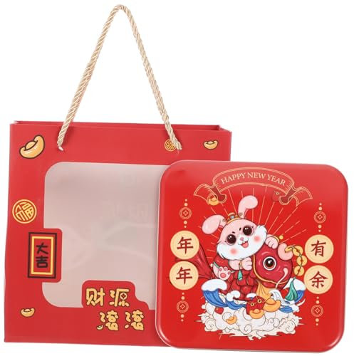 Milisten 1 Set Box Biscuit Tin Box Year of The Rabbit Cookie Tins Storage Jar Candy Jars with Lids Nutcrackers for Nuts Nut Crackers Party Favor Container Red Iron Portable