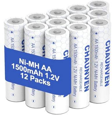 Chaunven AA Rechargeable Batteries 1.2V Double A Regular Capacity Pre-Charged for Garden Solar Lights, String Lights and Other Low Power Devices AA-1500mAh-12 packs