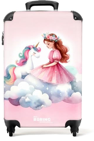 NoBoringSuitcases.com Valise Enfant Fille Cabine Rose, Bagages à Roulettes, 55x35x25cm (Licorne)