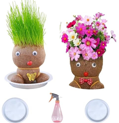 Utilisez une tête d'herbe pour faire pousser les cheveux, une tête de poupée, une plante verte de bureau, un mini pot de bonsaï avec plateau, une plante en pot pour enfants (arrosoir), des décorations