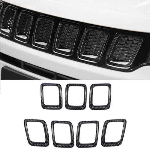 Inserto Griglia Anteriore, 7Pcs Inserto Striscia Griglia Radiatore Modanatura Decorativa Anelli Paraurti Anteriore Neri Inserto Griglia Rivestimento Compatibile Con Jeep Compass MP 2017-2020
