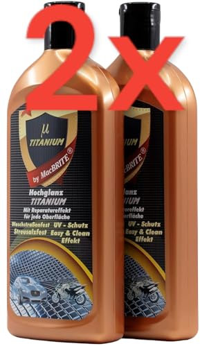 KOVA® 2x MacBrite TITANIUM je 500ml + 1 BILDMAGNET! Langzeitschutz & Versiegelung Hochglanz Autopolitur für Lacke Chrom Felgen Politur Lackreiniger Mac Brite Auto Polierpaste ähnl. Keramikversiegelung