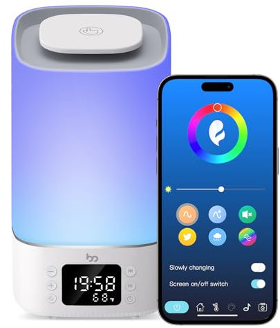 Macchina del suono per bambino, Luce notturna multifunzione, sveglia e visualizzazione della temperatura ambiente, controllabile tramite Bluetooth, macchina del rumore bianco per notti tranquille