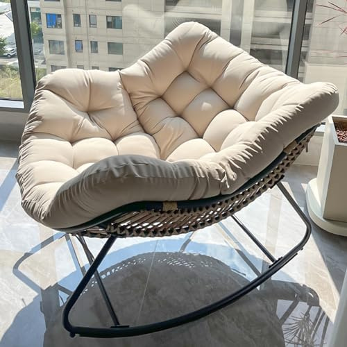 HARELA Schaukelstuhl Modern, Schaukelsessel Lounge, Camping schaukelstuhl, Rattan Schaukelstuhl mit gepolstertem Kissen für den Außenbereich, für Wohnzimmer Schlafzimmerbüros