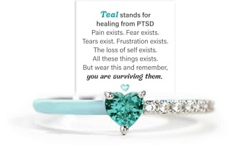 Surviving PTSD Heart-Cut Half Enamel Ring, S925 Sterling Teal Heart Self-Love Rings, As A Reminder to Let Go of Past Pains and Embrace A Brighter Future, Jewelry Gifts for Women (6)