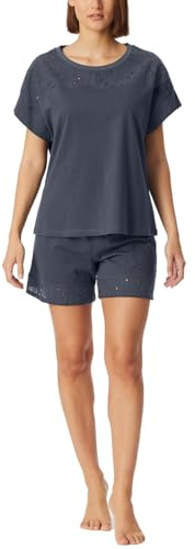Schiesser Damen Schlafanzug Kurze Hose Kurzarm-Casual Nightwear Pyjamaunterteil, Graphit_182536, 40