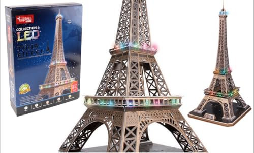 EXPLORA - Eiffelturm - Leuchtende 3D-Puzzles - 540050 - 84 Teile - Historisches Denkmal - Level 6 - Ohne Kleber oder Schere - Paris - Konstruktionsspiel - Geschenk - Modell - Ab 8 Jahren