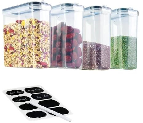 VegiMax Cereal Storage Containers Set – 4PCS Airtight Food Grade Dispensers with Flip Top Lids – BPA Free Kitchen Pantry Organizer – Ideal for Cereal, Cornflakes, and Dry Foods – 2.5L Capacity Each