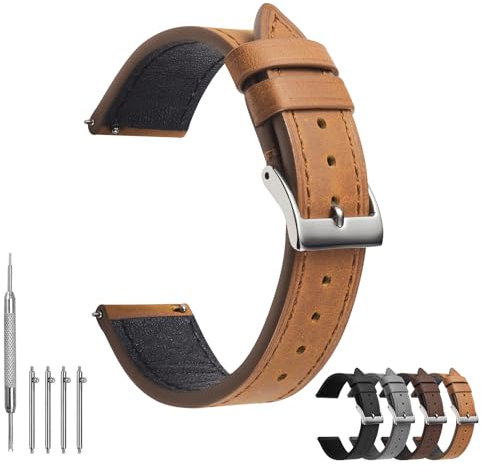 TODYSTRAP Uhrenarmband 20mm Leder, Schwarz Uhrenarmbänder für Herren, Ersatz Weiche Uhrenarmbänder, Smartwatch Armband mit Schließe Edelstahl, 18mm 20mm 22mm 24mm