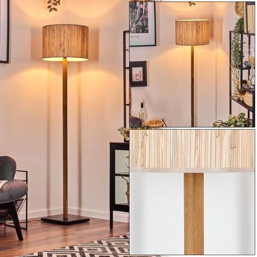 HOFSTEIN Stehleuchte Bongal, Stehlampe mit Holzfuß und Schirm aus Seegras, E27, skandinavisches Design, Boho, Höhe 169cm, Ø 40cm, Fußschalter - Wohnzimmer, Schlafzimmer, Esszimmer, Flur, Büro