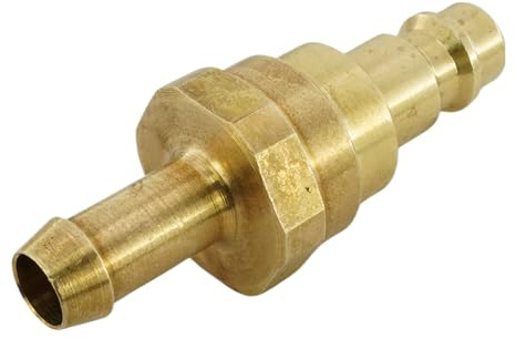 Messing Kupplungsstecker mit Schlauchtülle und Rückschlagventil, NW 7,2, Betriebsdruck 0,5 bis 10 bar, Temperaturbereich -15°C bis +70°C (Schlauch Ø Innen: 13 mm)