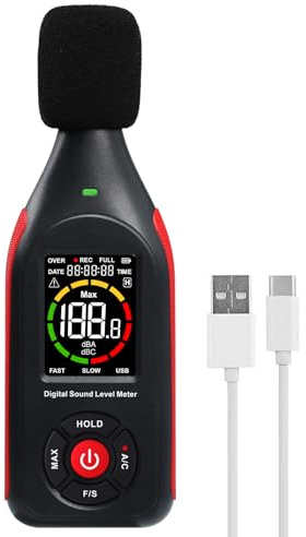 Decibel Meter Sound Level Data Logger, Portable SPL Meter Noise Monitor with Data Logging & Graph Printing, A/C Weighted, 30~130dB, Fast/Slow, MAX, Data Hold, 3-Color Alarm for Noisy Neighbor Factory