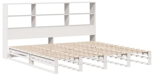 vidaXL Massivholzbett, Bett mit Bücherregal ohne Matratze, Holzbett Bettgestell mit Lattenrost, Palettenbett Doppelbett für Schlafzimmer, Weiß 180x200cm