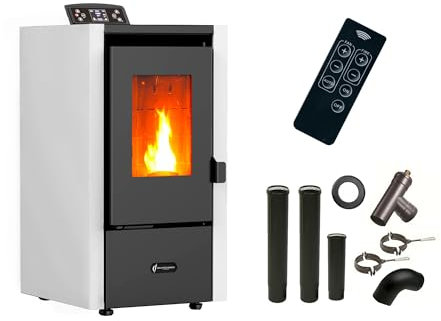 Luft- Pelletofen Anita 6,5 kW Sannover weiß + Kaminbau-Anschluss-Set