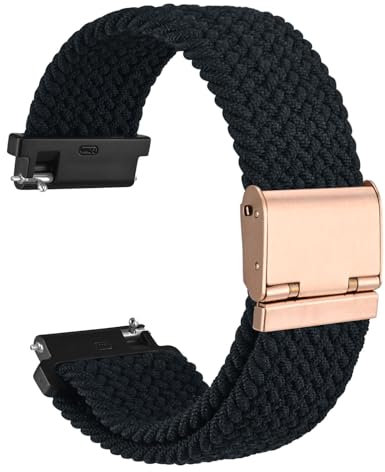 WOCCI 20mm Intrecciato Nylon Cinturino per Orologio da Uomo e da Donna, Regolabile Fibbia Oro Rosa (Nero)