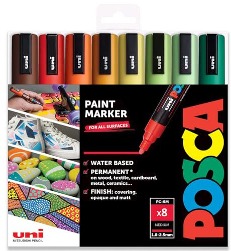 Posca - PC-5M Paint Marker Art Pens - 1.8-2.5mm Nib - Spectrum (A) Set of 8 Colours in Plastic Wallet
