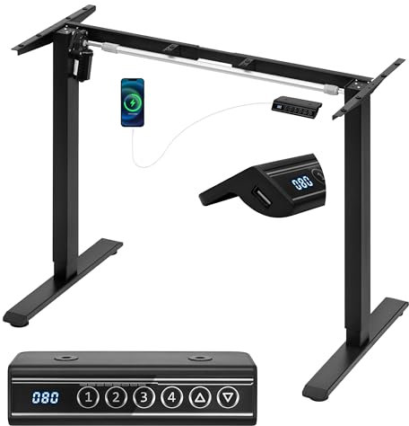 WOLTU Höhenverstellbarer Schreibtisch Gestell, elektrisches Tischgestell, Verstellbare Höhe und Breite, mit 4 Memory-Steuerung, USB-Ladeanschluss, Schwarz, TS190sz