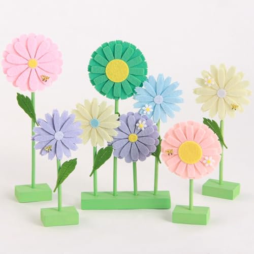SUNBEAUTY 8 PCS Gänseblümchen Filz Centerpieces Bunt für Tische Blume Geburtstag Party Dekorationen Gänseblümchen Dekorationen für Mädchen Geburtstag Baby Shower Hochzeit(Beige Blau Lila Grün Rosa)