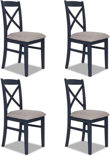 Statement Furniture Set of 4 Florence Cross Back Dining Chairs with Upholstered Seat, Wooden Kitchen Highback Chairs | W45cm H98cm D53cm, Seat Height 50cm (navy blue, 4-Chairs)