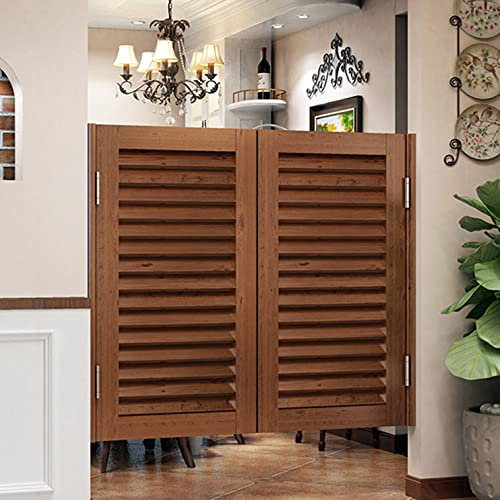 Massivholz-Café-Schwenktüren mit automatischer Schließfunktion, Lamellen-Design für Western-Limousinen-Stil, inklusive Scharnieren, braun, Größe B 75 x H 70 cm