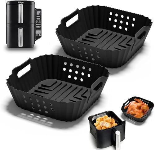 2PCS Air Fryer Silicone Liners for Ninja Double Stack 7.6L Air Fryer SL300UK, Dual Reusable Air Fryer Silicone Liners Ninja Double Stack Air Fryer Accessories for Ninja AF400UK, AF451UK