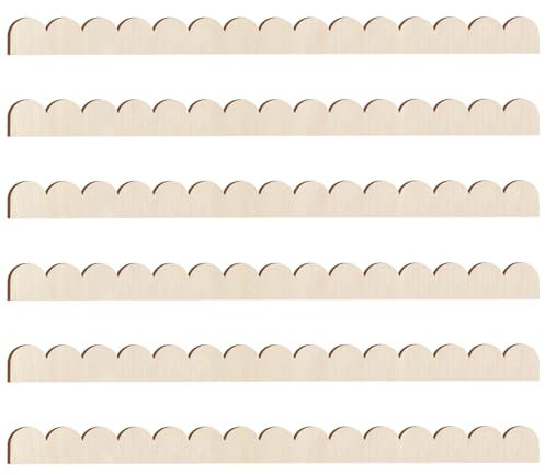Threehoney 6 Pack Unfinished Scalloped Decorative Wood Trim Scalloped Edge Decorative Wood Molding Cute DIY Moulding Trim for Christmas Home Wall Cabinet Shelf and Window Door (24 x 1.65 Inch)