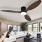 AQLEDY Deckenventilator Mit Beleuchtung Und Fernbedienung, Lampe Mit Ventilator Leise Decke Mit Licht, Led Deckenleuchte Mit Ventilator Sommer Winte Für Schlafzimmer Wohnzimmer-Black-WoodGrain||52in