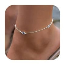 VIROMY Bracelet De Cheville Pour Femme Plaqué Argent 14k Oeil Maléfique Bracelets De Cheville Pour Femme En Cz Bijoux De Tous Les Jours Pour Femmes Cadeau