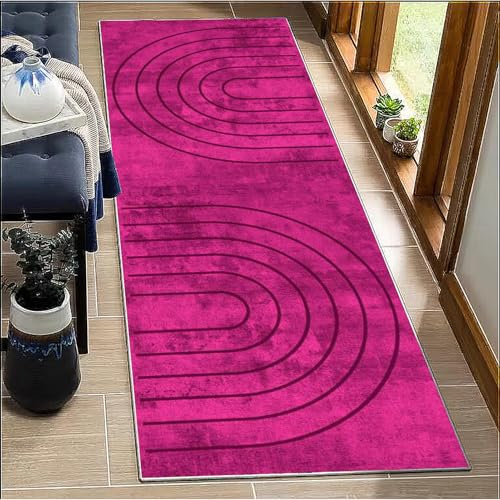 BORKOY Teppich Läufer Flur Küche Korridor rutschfest Waschbar 50x120cm Rosa Abstrakt Design Küchenläufer Flurläufer Schlafzimmer Wohnzimmer Esszimmer - Anpassbar 40-120cm Breit 60-600cm Länge