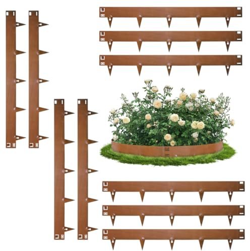 Dibaful 107.5cm x 10 Rasenkante Metall Cortenstahl Flexibel Beeteinfassung aus Stahl | Beetumrandung Beetbegrenzung Lawn Edging Flexible Rasenkanten für Beetumrandungen Gartenumrandung 15cm Höhe