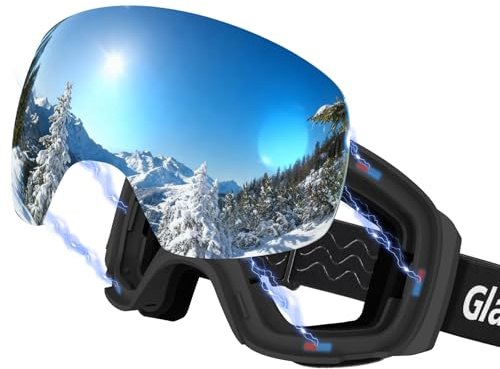 GlaRid Frameless OTG Ski Goggles for Men Women Youth, Anti-Fog | Interchangeable lens snowboard goggles. 100% UV protection. Fits over glasses. Ideal for skiing & sports.