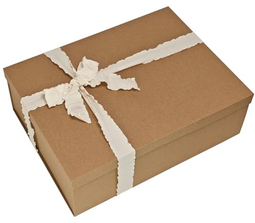 Tekhoho Kraft Geschenkbox 44x33x14cm, Extra Große Premium Rechteckige Geschenkbox mit Deckel für Geschenke, Weihnachts-, Hochzeits- und Geburtstagsverpackung
