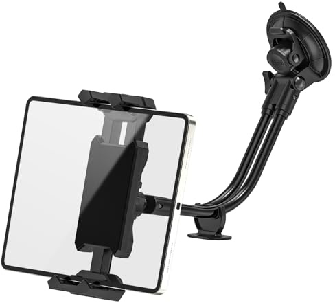 JUBORUI Tablet Holder For Car, 360° Rotate Adjustable iPad Car Mount with Gooseneck, iPad Holder for Car Dashboard Windshield, Tablet Mount Suction Cup iPad Pro/Air/Mini 4,7-13.5 Tablets