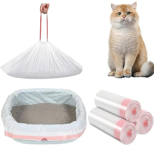 30 XL Cat Litter Tray Liners with Drawstring 104x45cm Heavy Duty Leakproof | Scratch Resistant Material, Fits Most Tray Types, Odour Locking Design, Hygienic Non-Stick Surface, Quick Clean Replacement