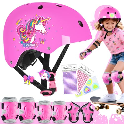 Unicornio Protección para Patines Infantiles Rodilleras para niñas Protecciones Skate Niño con Bolsa de Cordón para Patinaje Skateboard Monopatín Bicicletas