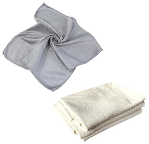 AEUXZA Lot de 2 Chiffons Entretien Auto, 1x Peau de Chamois Synthétique Jaune (30x40) & 1x Chiffon Microfibre Gris (40x40), Kit Séchage & Lustrage pour Voiture, Vitres