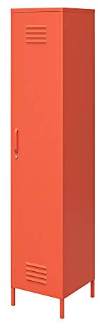 Cache Metall-Spindschrank Orange, 38 x 40 x 184 cm, Hochschrank mit 1 Tür und 4 Regalböden, Metallschrank für Büro, Flur, Schlafzimmer und Home Office
