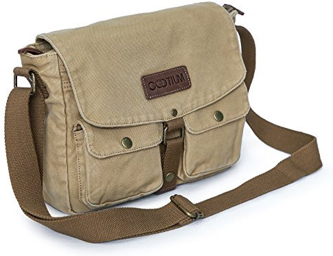 GOOTIUM Vintage Canvas Messenger Bag Men’s Crossbody Bag, Khaki