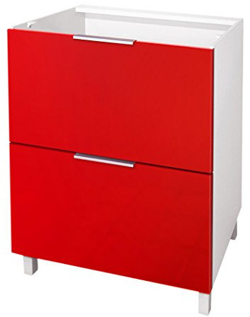 Berlioz Creations CT6BR Unterschrank für Küche mit 2 Schubladen, in rotem Hochglanz, 60 x 52 x 83 cm, 100 Prozent französische Herstellung