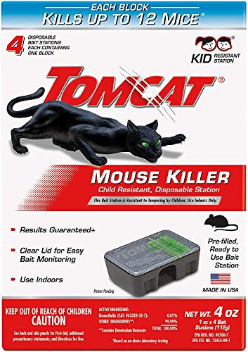 Tomcat Mouse Killer Child Resistant, Disposable Station, 4 Pre-Filled Ready-To-Use Bait Stations