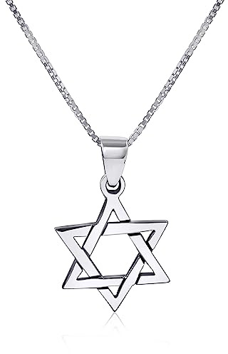 AJDesign Star of David Necklace Pendant 925 Sterling Silver Jewish Jewelry for Men Women Religious (18 Inches Chain)