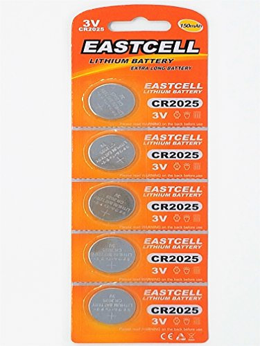 5 x CR2025 3V Lithium Knopfzelle 150 mAh (1 Blistercard a 5 Batterien) EINWEG EASTCELL