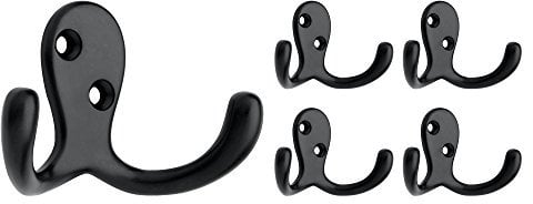 Franklin Brass B59104M-FB-C Double Prong Robe Hook (5 Pack), 5-Pack, Matte Black, 5 Count