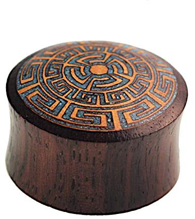 CHICNET Damen Herren Plug Flesh Tunnel Ohr Piercing Dehner Tube aus Sonoholz Jackfrucht Holz und Crushed Türkis Stein Inlay, Double Flared, Labyrinth, 6mm bis 22mm